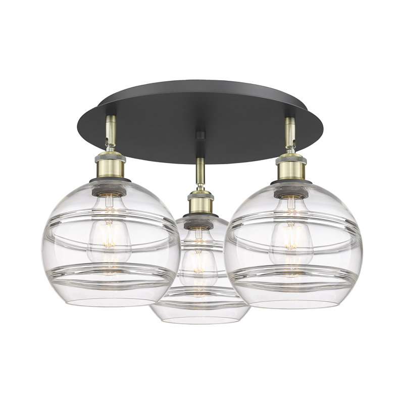 Plafonnier semi-encastré Glassoff, Transparent, H 10,88 po x l 19,75 po x P 19,75 po, Laiton antique noir