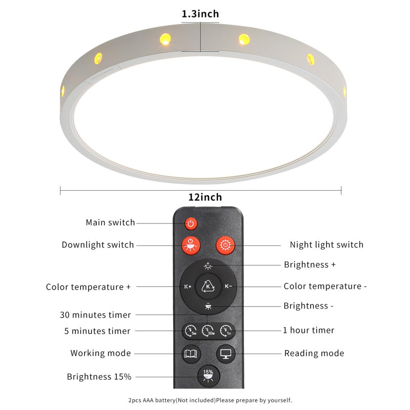 12" 24W Round LED Flush Mount Ceiling Light