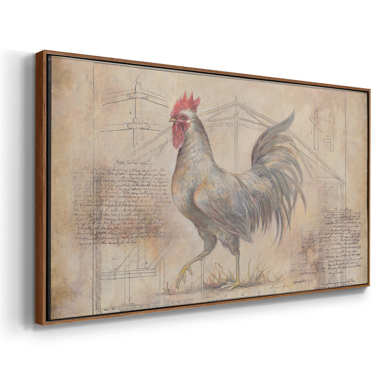Rustic Fowl II - Toile tendue avec châssis tendue, prête à accrocher, H 21 po x l 41 po, Noyer