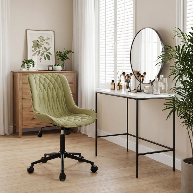Armless Swivel Office Chair Faux Leather Upholstered Waterproof Desk Chair Ergonomic Adjustable Computer Chair, Avocado Green