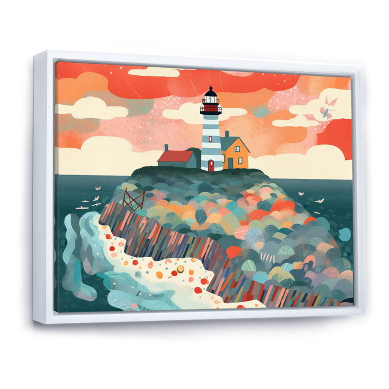 Phare côtier I sur toile, H 24 po x l 32 po x P 1 po, Cadre flottant blanc