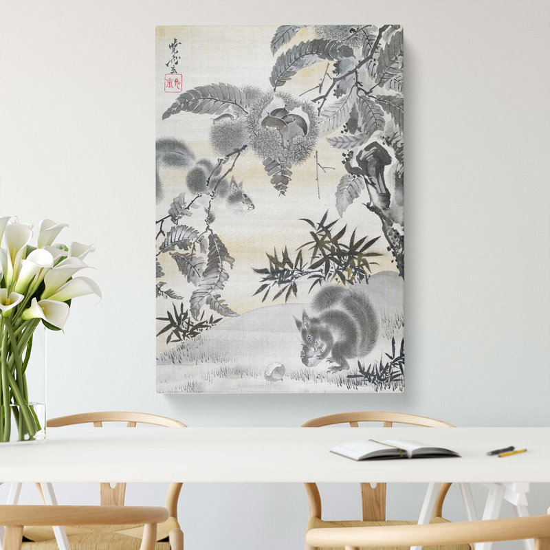 Squirrels Gathering Chestnuts by Kawanabe Kyosai - Wrapped Canvas, 76cm H x 50cm W x 3cm D