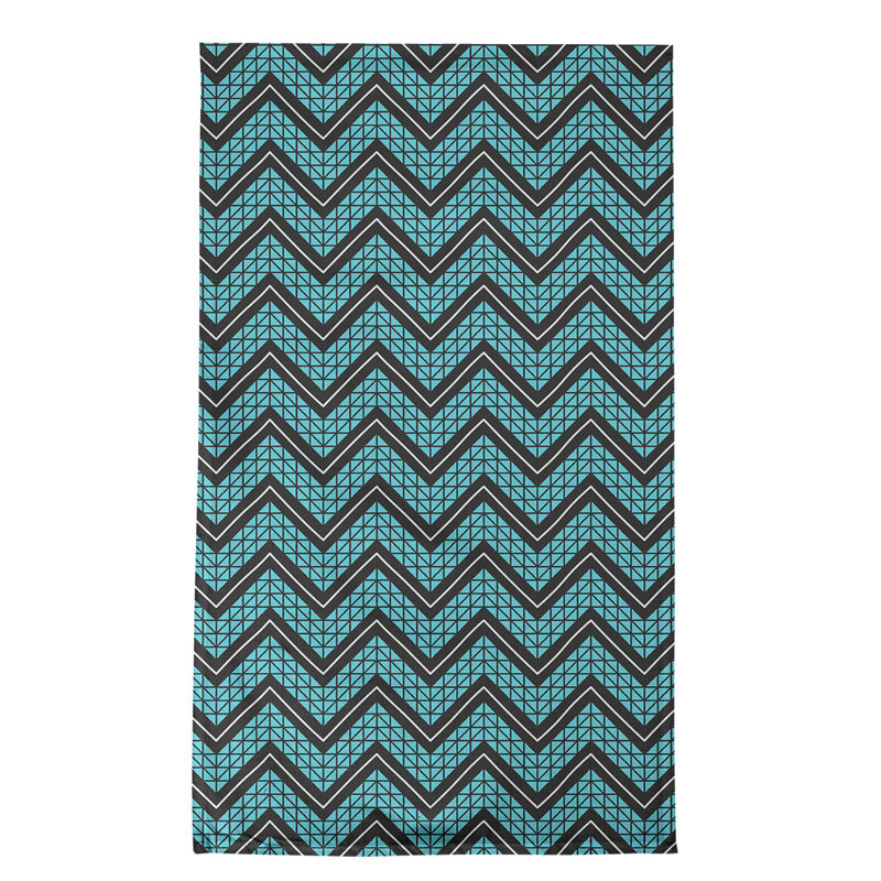 Serviette à thé à chevrons à la main Stephenie, Bleu sarcelle / noir / blanc, Sergé de coton