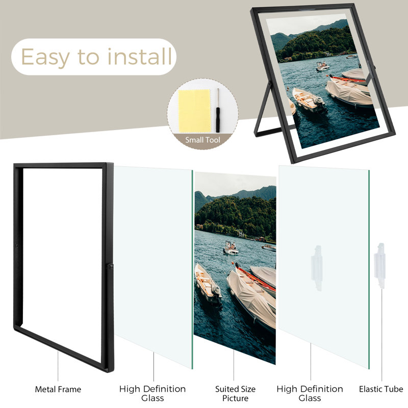 Cadre flottant en métal avec verre véritable, 8 po x 10 po, Noir