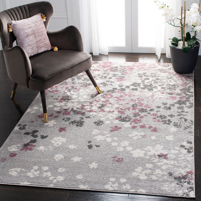 Tapis à motif floral gris / mauve Makeba, Rectangle 8 pi x 10 pi