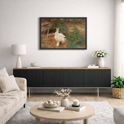 Œuvre blanche de lapin blanc, images de scène pastorale rétro, impression sur toile encadrée