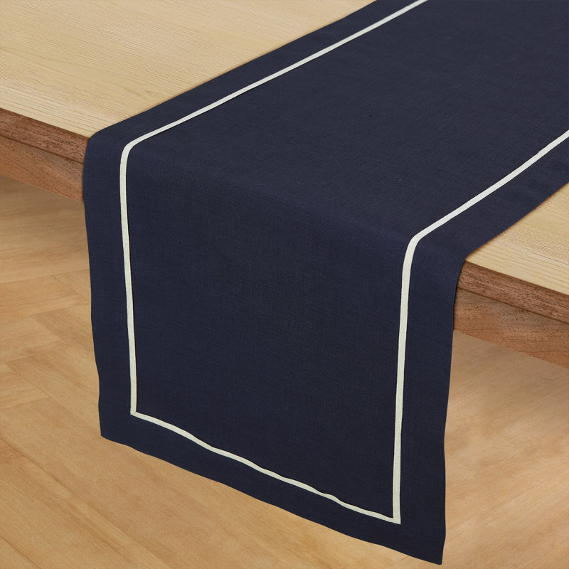 100% Pure Linen Table Runner -kensington, Navy, 48" x 14"