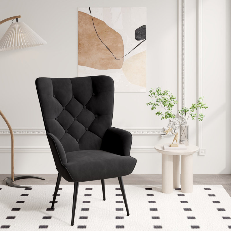 26.4'' In. Upholstered Accent Chair, Black Velvet