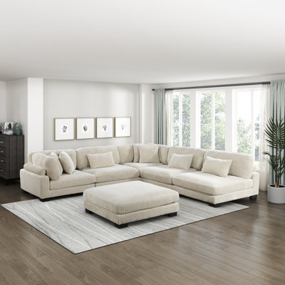 Brinsley 135”W Modern Track Arm Modular Sectional Sofa