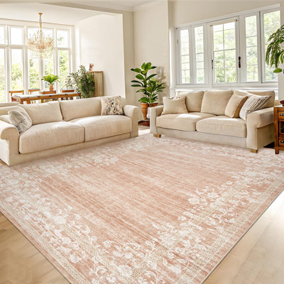 Tapis à motif floral moderne - très grand 10 x 13 pi, lavable, envers antidérapant, résistant aux marques, tapis pliable à poils courts pour le salon, la chambre à coucher, la chambre de bébé, le bureau - rose, États-Unis