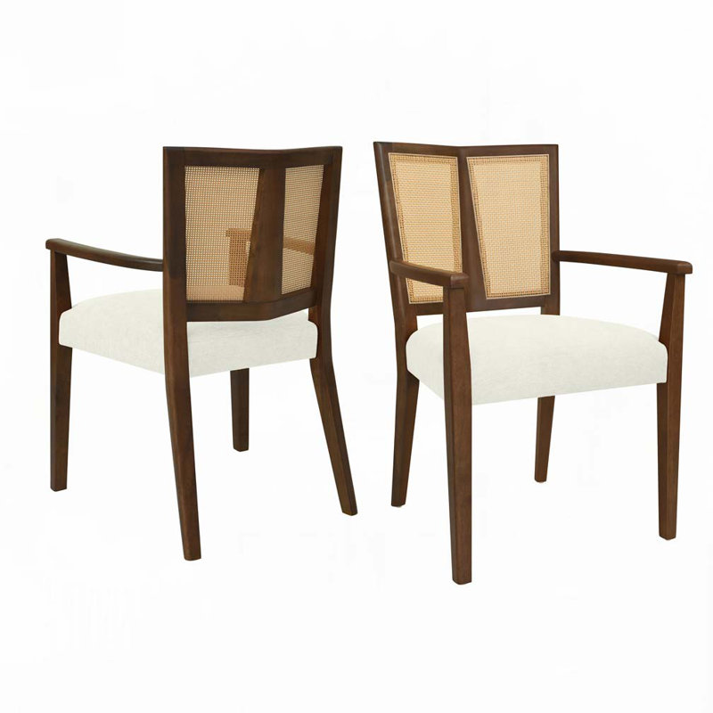 Chaises de salle à manger avec dossier en rotin, Noyer, Beige