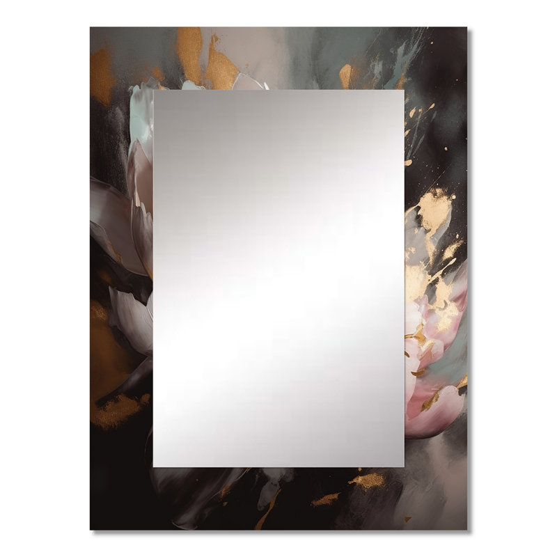 Marble Pink Gold Peony Flower V - Marble Mirror, Modern Unique Wall Mirror, Printed Metal Art, 32" x 24"