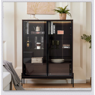51.2'' Tall Lighted Display Cabinet with Tempered Glass Door, Metal Legs, LED Curio Cabinet, Modern minimalist style, for Living Room, Office, Study