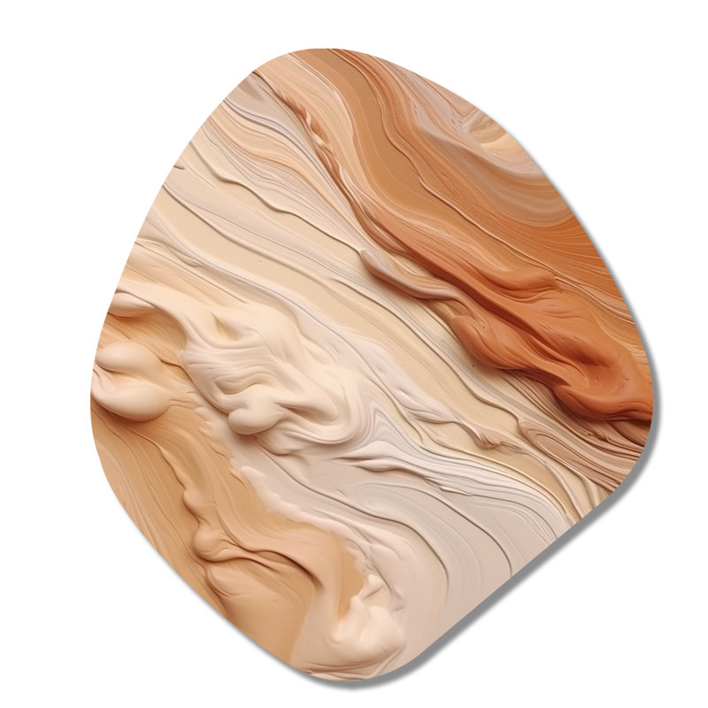 «Orange and Beige Unounded Imagination I», décoration murale asymétrique abstraite en métal, impression d'art unique en forme de orange