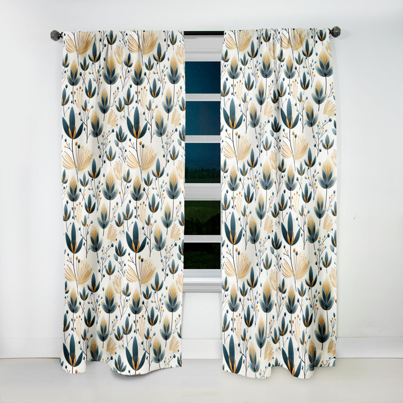 Collage scandinave jaune et blanc - rideau en velours botanique - obscurcissant - 1 panneau, L 52 po x L 108 po