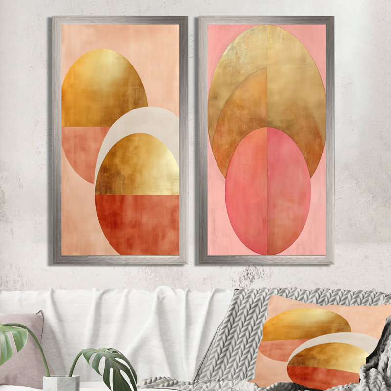 «Rose and Gold Flow Arcs - Modern Abstract», art mural sur toile 2 pièces, H 40 po x l 40 po, Cadre photo argenté