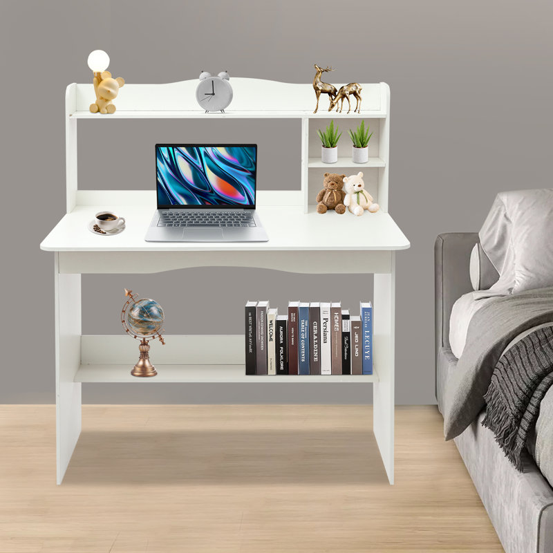 Computer Desk With Bookshelf - 39.37" X 18.9" Desktop Size, White