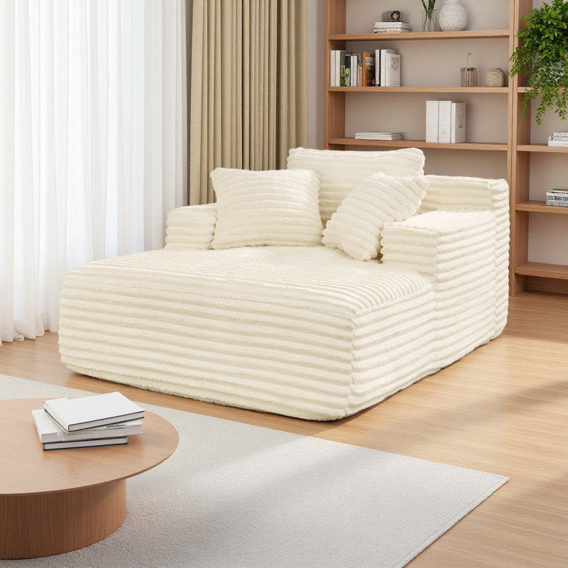 Méridienne rembourrée en velours côtelé rembourré avec assise profonde Living Room, Beige