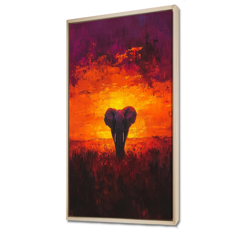 Isakson, éléphant d'Afrique au coucher du soleil II - Éléphant, art mural encadré, 60" H x 28" W, Cream