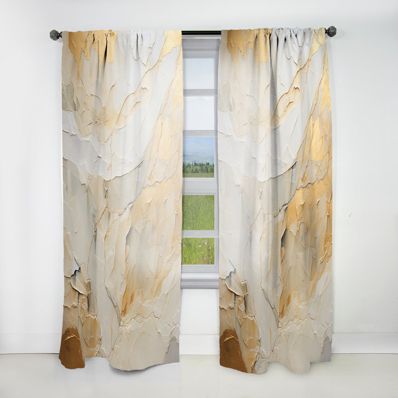 Beige And Gold Glacier Stone Simplicity II - Shapes Room Darkening Abstract Curtain - 1 Panel, 52" W x 84" L