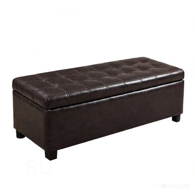Repose-pieds avec rangement, banc de rangement, banc de chambre d'entrée touffeté, 49,75 pouces, charnières à couvercle facile à utiliser, pieds en bois, cuir synthétique, capacité de charge de 300 lb