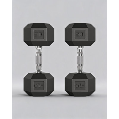 30 LB Hex Dumbbell Set of 2, Hand Weights Dumbbells Pair with Cast Iron Core, Rubber Encased Coating and Textured Carbon Steel Handle for Home Gym Strength Training