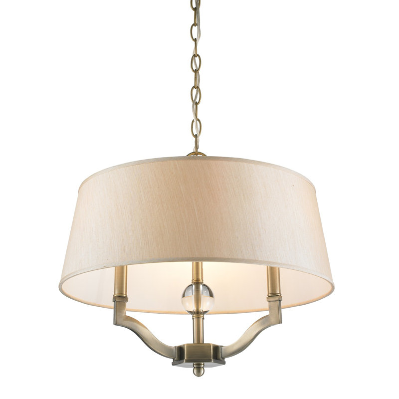 Plafonnier semi-encastré 3 lumières 19 po Dasilva, Parchemin soyeux, Laiton vieilli