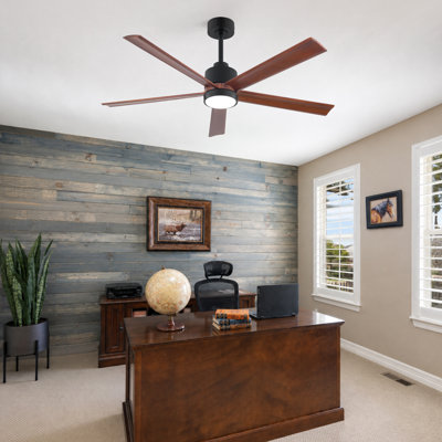 Ventilateur de plafond intelligent en bois massif de 132 cm (52 ​​po) avec lumière et télécommande, 5 pales à DEL 3CCT à intensité variable, moteur CC réversible à 6 vitesses