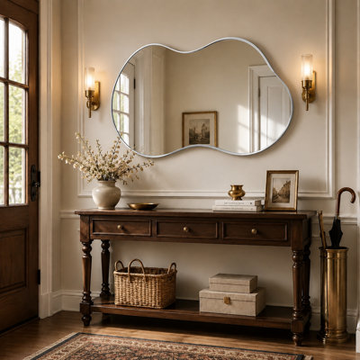 26" x 46" Large Asymmetrical Bathroom Wall Mirror, Modern Aluminum Framed Vanity Accent Mirror