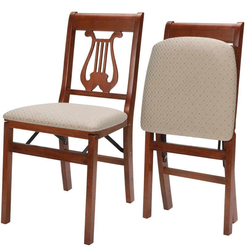 Stakmore Music Back Folding Chair, Cherry Frame with Blush Fabric