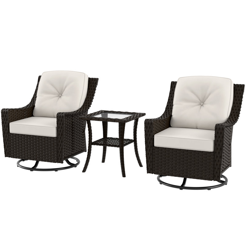 2 - Person Outdoor Swivel Wicker Glider Seating Group with Side Table, Beige