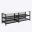 Lit plateforme simple en métal avec tablettes de rangement à deux niveaux, armoire de rangement en bois, noir