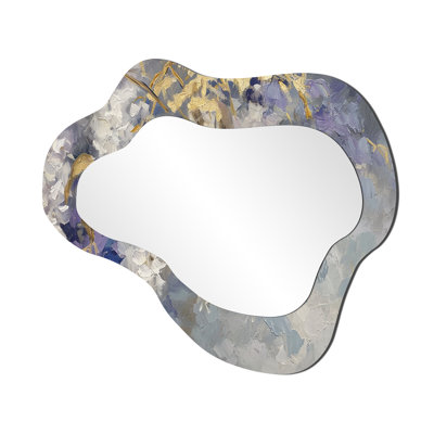 Unai White Blooming Wisteria Trees - Tree Cloud Unique Mirror, White Asymmetrical Large Wall Mirror, Printed Metal Art