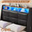 LED Upholstered Platform Bed Frame with 4 Storage Drawers and Storage Headboard-2002412866-2002608463