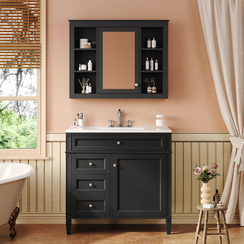 Meuble-lavabo 36 po avec armoire à pharmacie, Noir