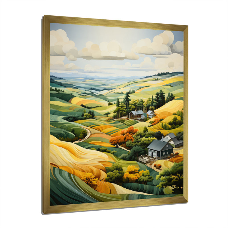 «Callowhill» jaune et vert pastoral «Bold Landscape» - reproduction d'art sur toile, H 44 po x l 34 po x P 1,5 po