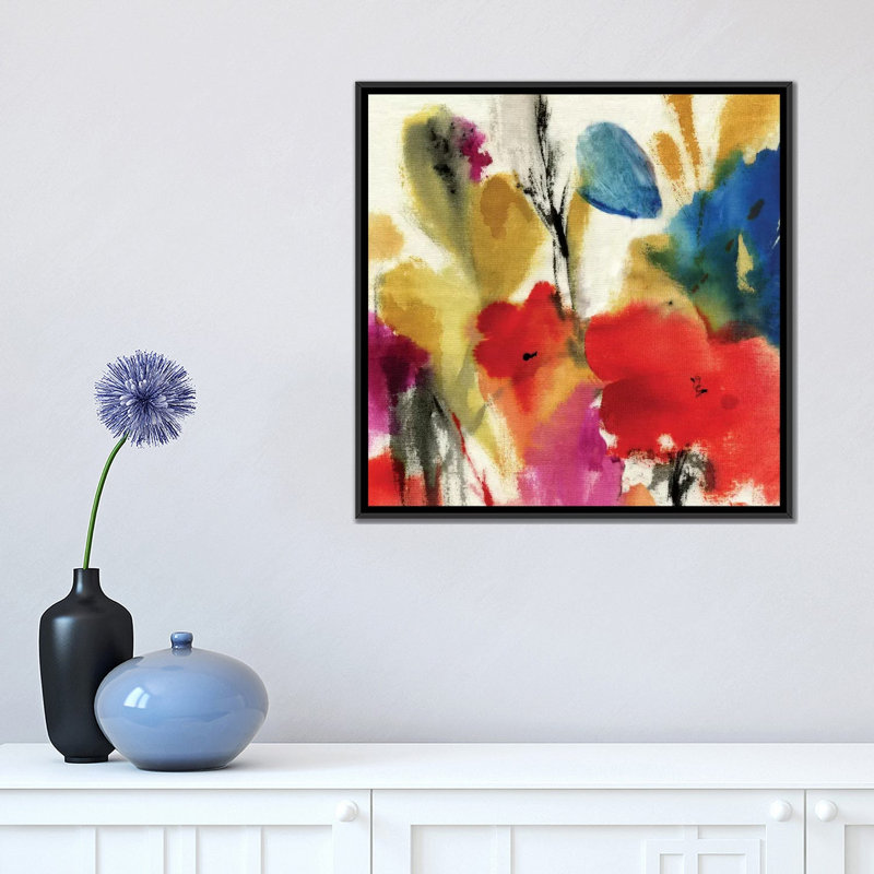 « watercolour fleurs ii », impression sur toile, H 18 po x l 18 po x P 1,5 po, Toile avec cadre noir, Pas de tapis