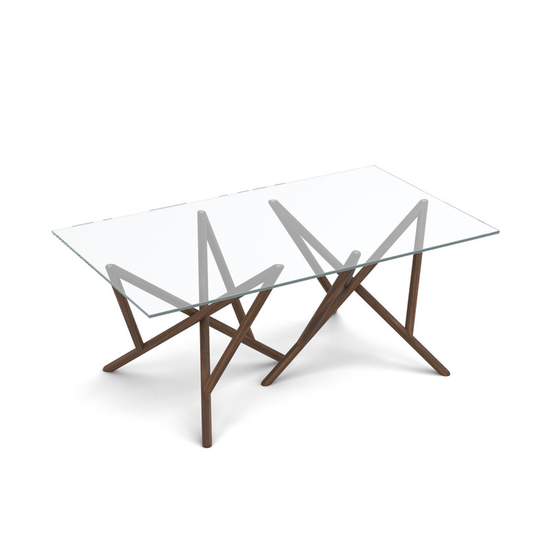 Baton Glass Top Table With Double Pedestal Base, Brown
