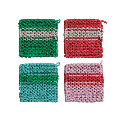 Crocheted Multicolor Striped Cotton Pot Holder