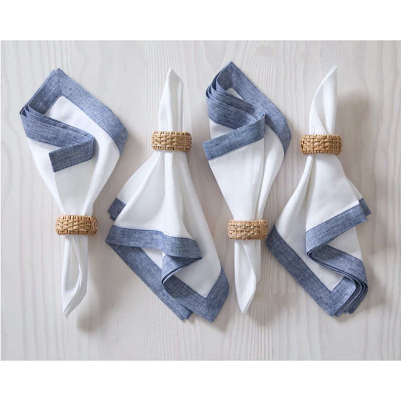Classic - 100% Pure Linen Dinner Napkins, Chambray Indigo/White