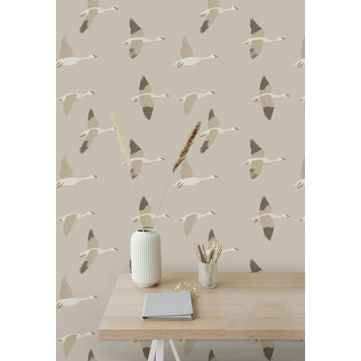 Flying Geese Wallpaper Peel and Stick | Neutral Scandinavian Wall Mural