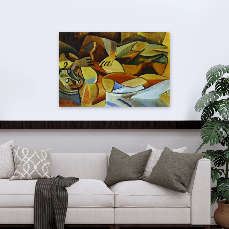 Abstract Figures Embrace Abstract Geometric Modern Portrait Wall Art Print 1 Piece Wrapped Canvas Wall Art