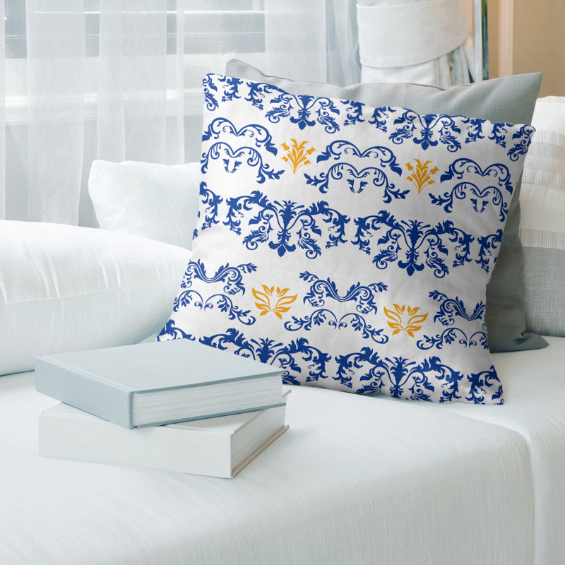 Housse de coussin LA Football Baroque, Faux lin, 18" x 18", Blanc / bleu marine / jaune
