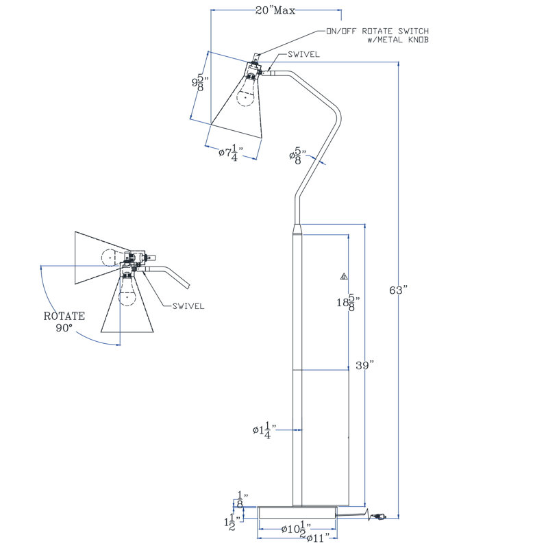 Dekobe 63'' Task Floor Lamp, Gray