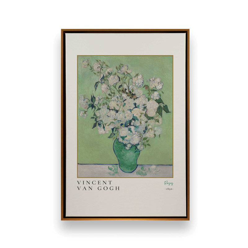 Van Gogh's Roses 1890, H 48,75 po x l 32,75 po, Cadre flottant or poli