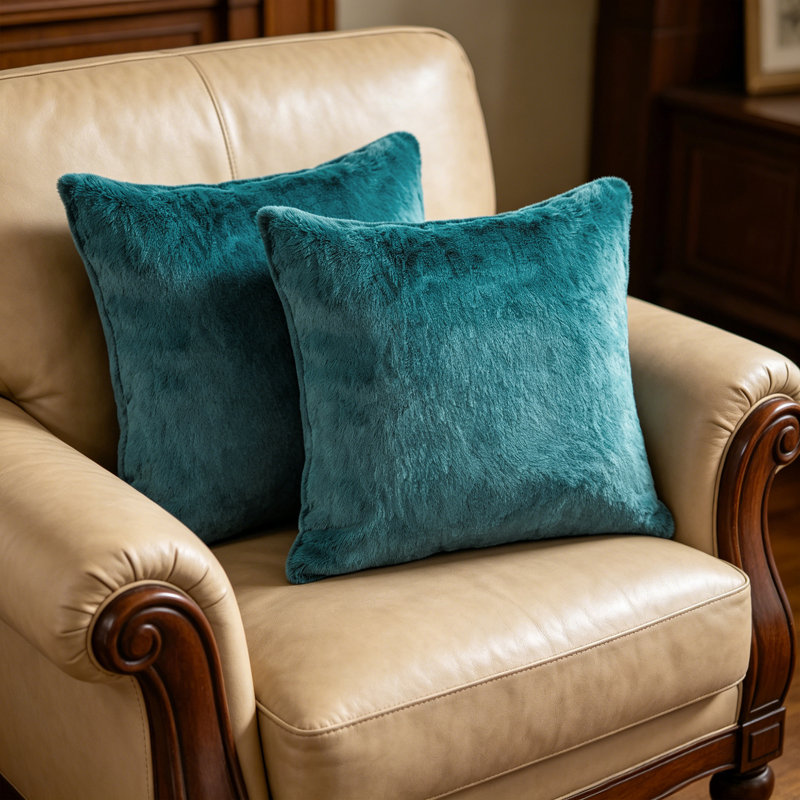 Housse de coussin lourd en fausse fourrure, H 26 pi x l 26 pi, Bleu argenté