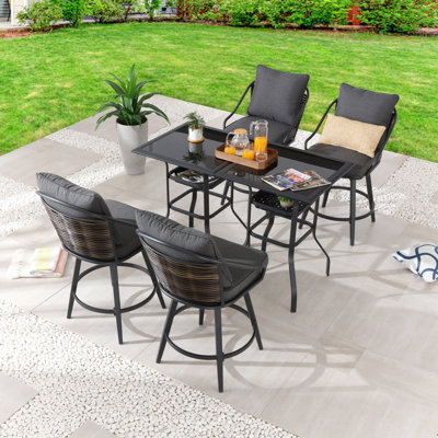 Abrigail 4 - Person Patio Dining Set Square Table with Cushions Included