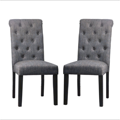Ensemble de 2 chaises de salle à manger rembourrées en tissu noir antique et gris
