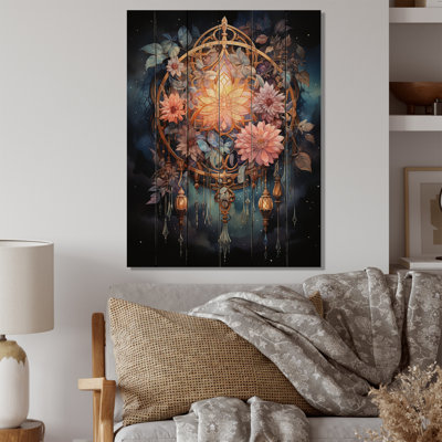 Yellow Dreamcatcher Dusks Embrace - Dream Catcher Print on Natural Pine Wood