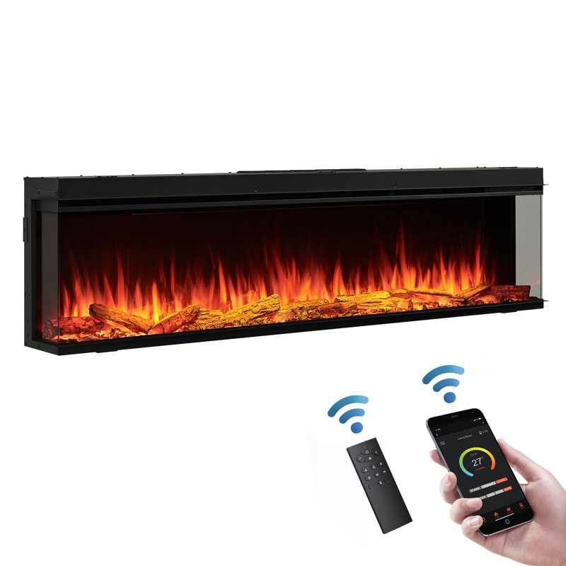 FLAMME Knighton Platinum Smart Inset Media Wall Electric Fireplace 1-2-3 sided View Compatible with Alexa Deep Fuel Bed Perfect for Media Wall